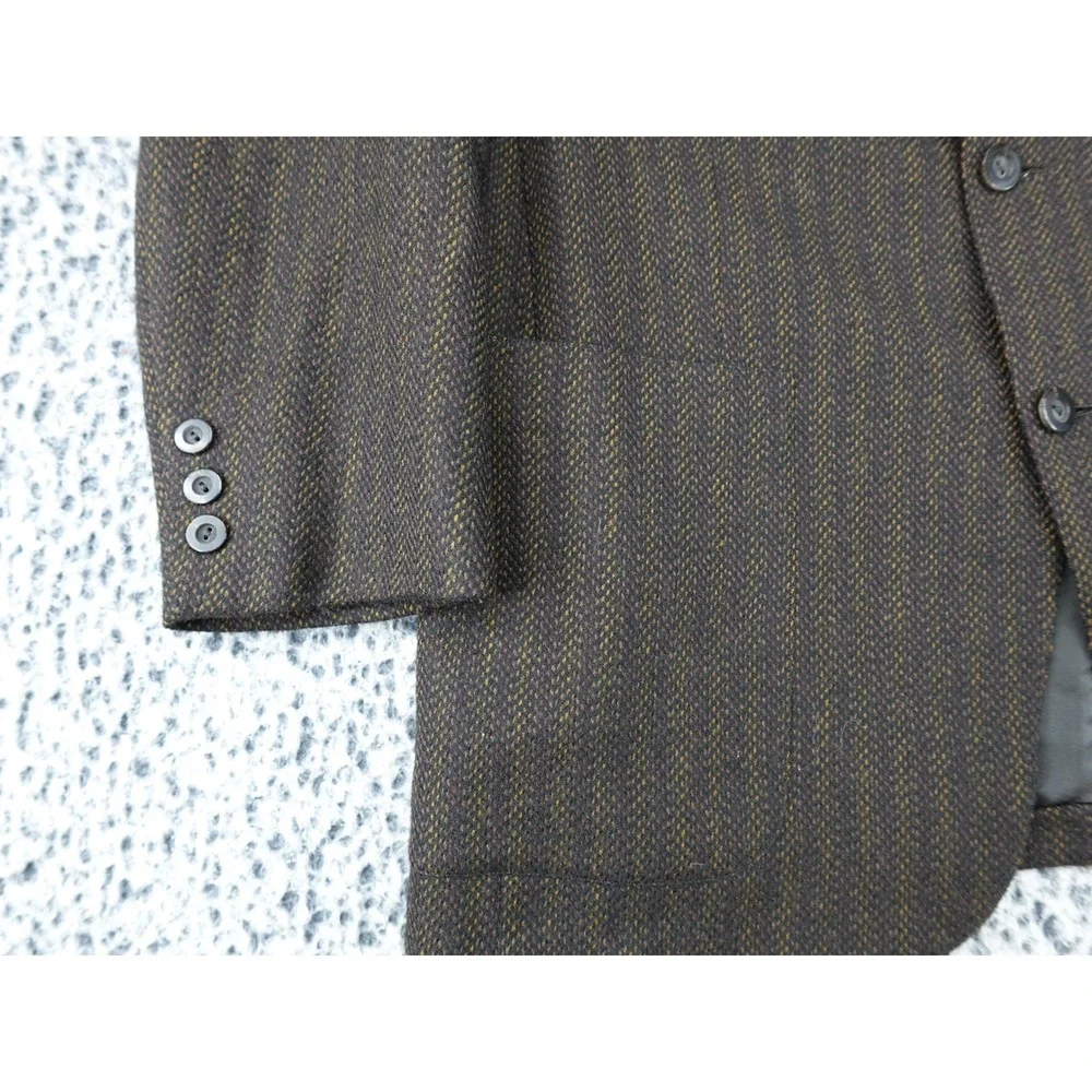 Hickey Freeman Blazer Mens 44 Brown Good Vintage‎ Striped 3 Button Patch Pockets